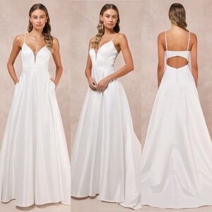 Exceptional Passion White Satin Cutout Maxi Dress w/ Pockets from Lulus Weddings